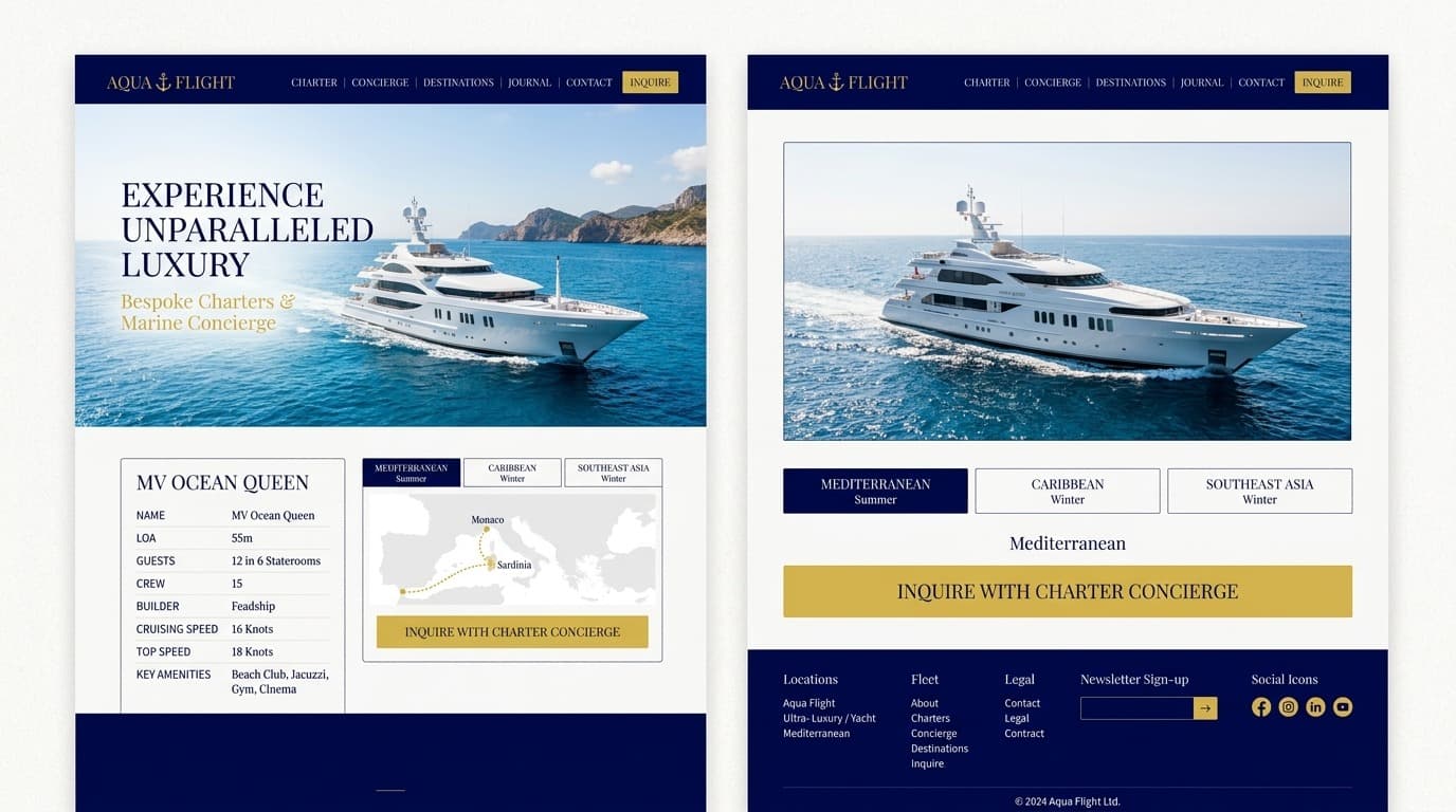 Aqua Flight - Luxury Yacht Services Rebuild case study visual